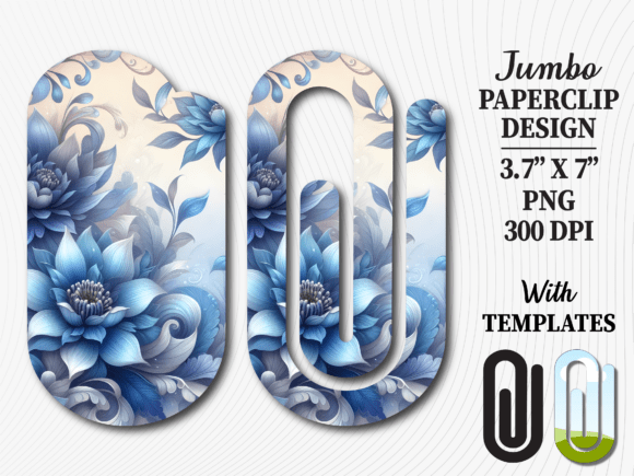 Blue Watercolor Peony Jumbo Paperclip