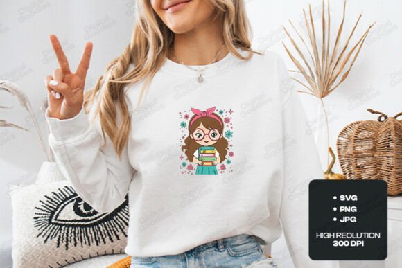 Cute Girl Holding Books Illustration: A Vibrant Solution for Celebrating the Joy of Reading