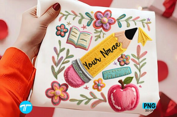 Faux Yarn Custom Name Teacher Pencil PNG Design
