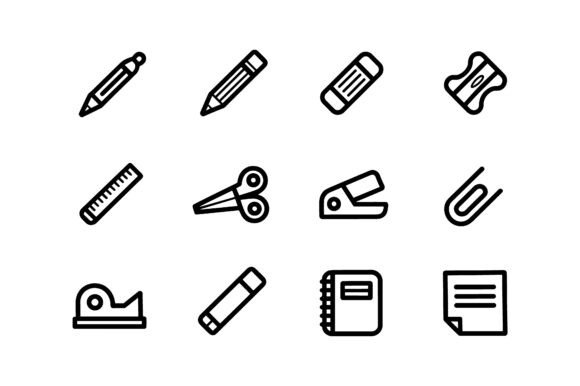 School Supply Outline Vector Icon Set