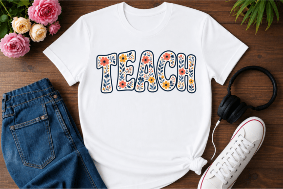 Teacher Floral Lettering PNG Shirt