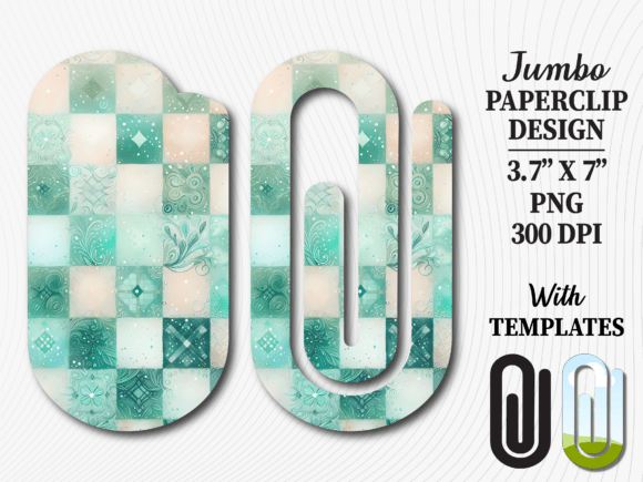 Teal Gingham Pattern Jumbo Paperclip: A Fresh Design Asset